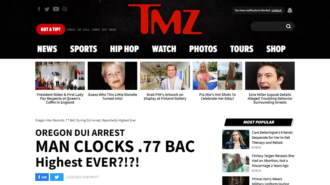 Oregon Man Records .77 BAC During DUI Arrest, Reportedly Highest Ever - TMZ
